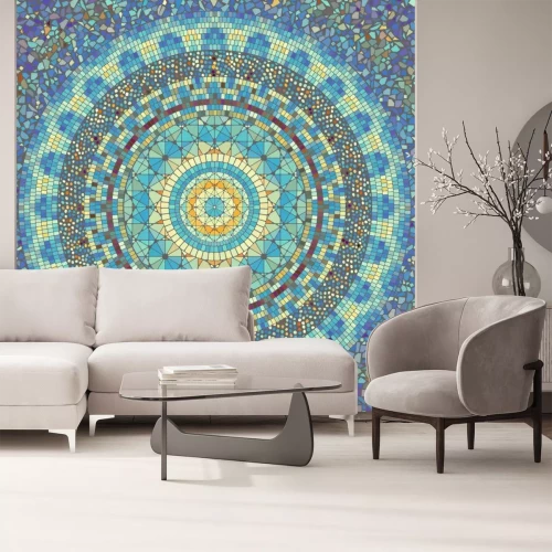 Sticker Nahtloses Hintergrundmuster.  Rundes Mosaikkunstmuster verschiedener Fliesentexturen.