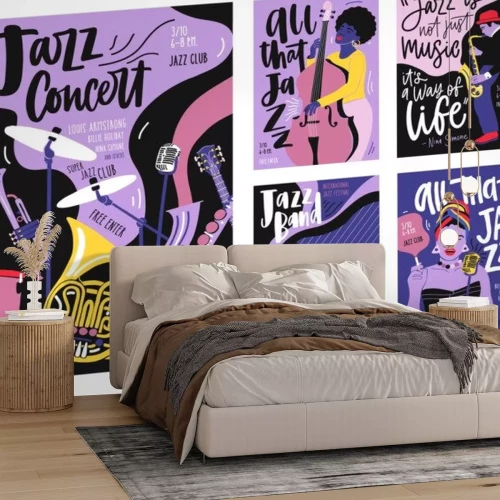 Sticker Werbeanzeigen für Jazzbands und Konzerte Grafiken