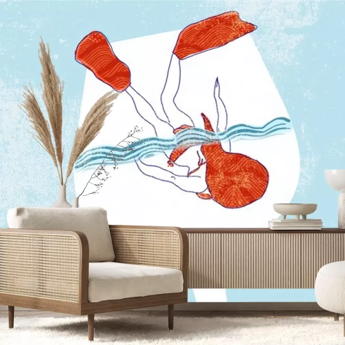 Sticker Frau schwimmt in einem Glas Wein