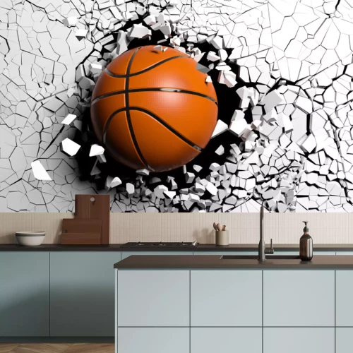 Fototapete 3d-Basketball, der die Wand zerschlägt