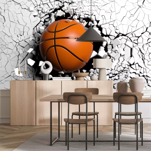 Sticker 3d-Basketball, der die Wand zerschlägt