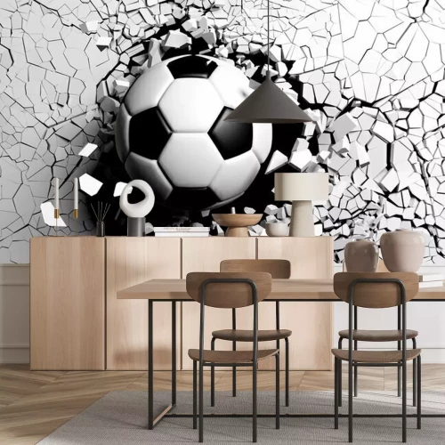 Fototapete Fußball durchbricht eine 3D-Wand