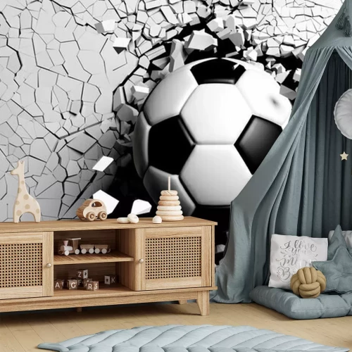 Fototapete Fußball durchbricht eine 3D-Wand