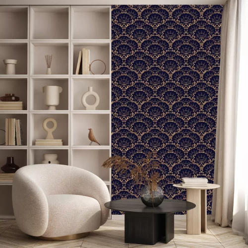 Tapete Dekorative Blumen und Blätter in Schattierungen von Goldimitat