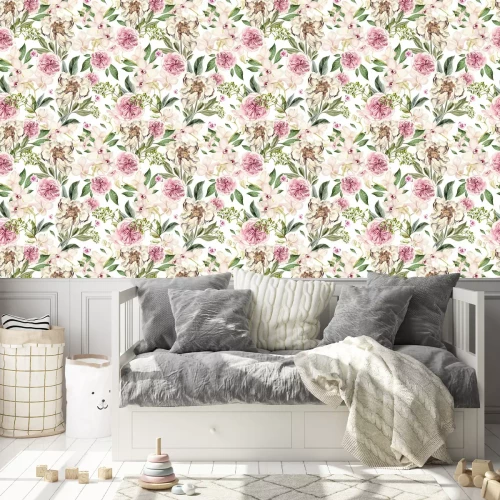 Tapete Pfingstrosen- und Orchideenmuster