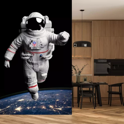 Sticker Astronaut im Raumanzug über der Erde