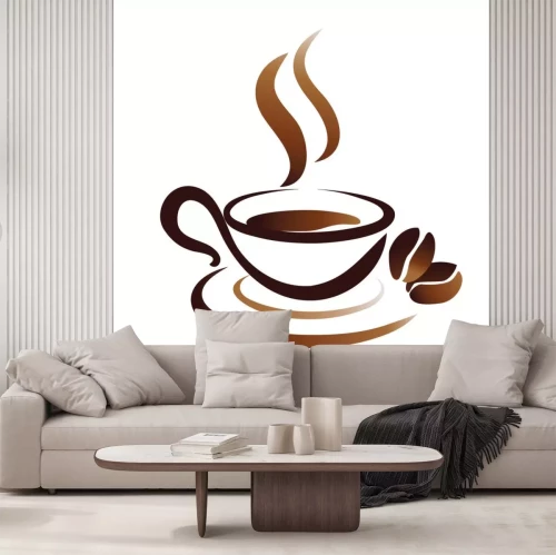 Sticker Weiß-braune Grafik mit einer Tasse Kaffee