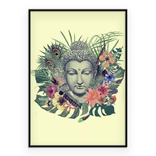 Poster Eine Buddha-Statue inmitten von Blumen