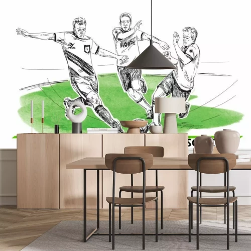 Sticker Fußball, Fußballspieler Illustration.  Vektorbild lokalisiert auf Weiß