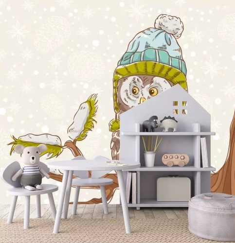 Sticker Weihnachtskarte von einer Eule in einem Hut