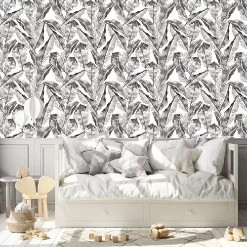 Tapete Mit Bleistift skizzierte tropische Blätter