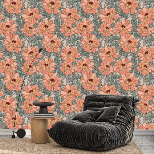 Tapete Gartenpfingstrosen im Stil der Glasmalerei