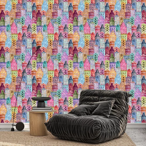 Tapete Nahtloses Muster von Aquarell alten Europa-Häusern