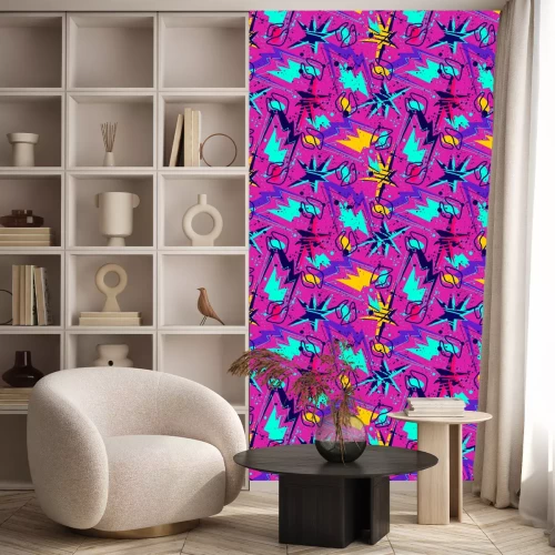 Tapete Rosa Graffiti mit geometrischen Figuren