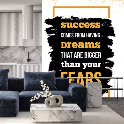 Sticker Inspirierendes Motivationszitat über Angst und Erfolg.  Vektortypografieplakat und T-Shirt Design, Bürodekor.  Beunruhigter Hintergrund