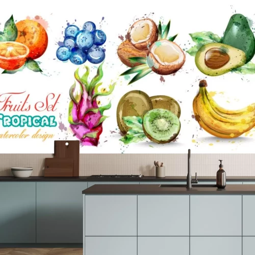 Sticker Obst und Gemüse Pastell-Illustration mit Aufschrift