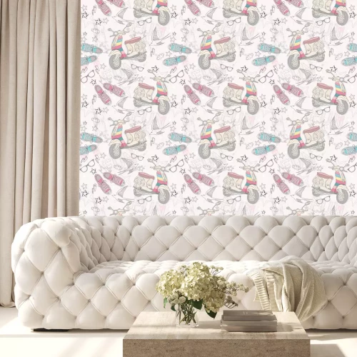 Tapete Retro-Motorroller am Hipster-Hintergrund