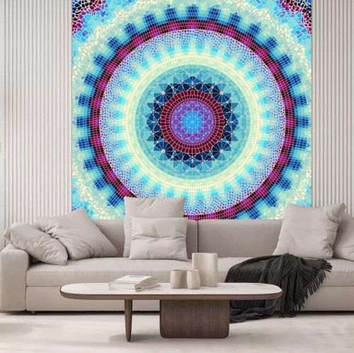 Sticker Nahtloses Hintergrundmuster.  Rundes Mosaikkunstmuster verschiedener Fliesentexturen.