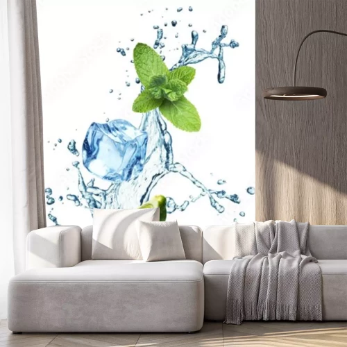 Sticker Eiswürfel, Minze und Kalk auf einem weißen