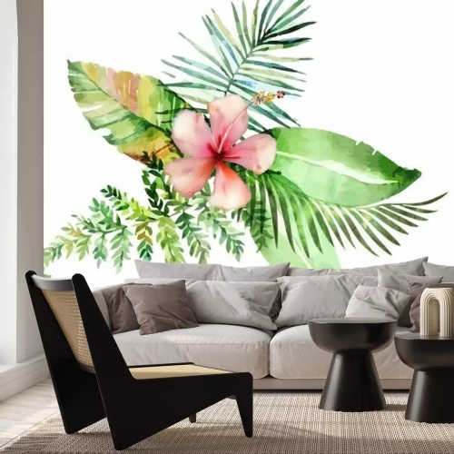 Sticker Hand drawn watercolor tropical plants.