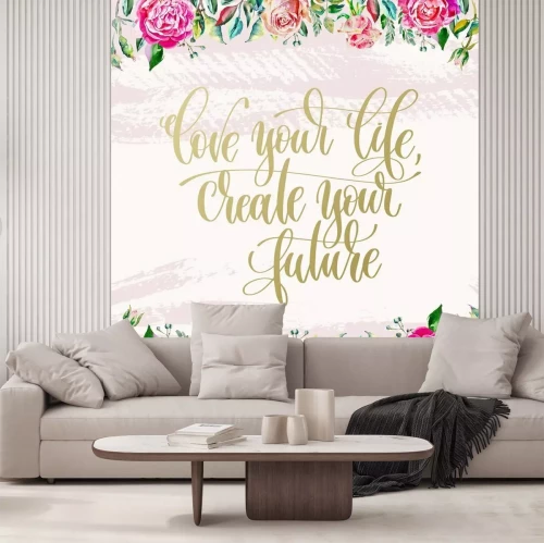Sticker love your life create your future - hand lettering text on brush