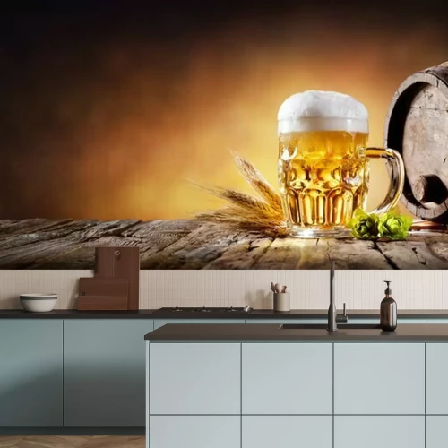 Fototapete Bier im Glas und Keg