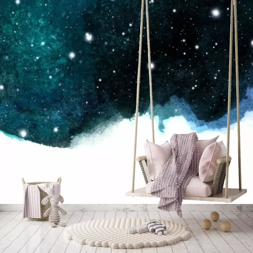Sticker Watercolor night sky background with stars. cosmic layout with space for text. 