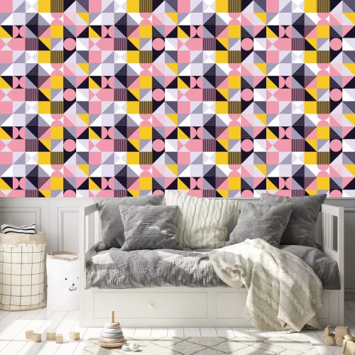 Tapete Geometric pattern background of vector Scandinavian abstract color or Swiss geometry prints design with rectangles, squares and circles