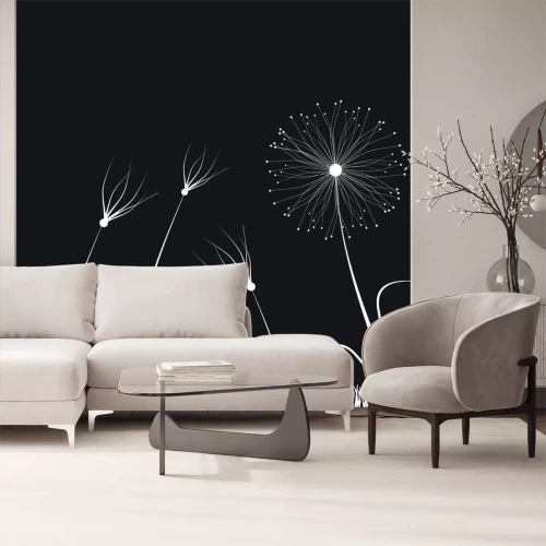 Sticker Grafik mit weißen Blumen auf schwarzem Hintergrund