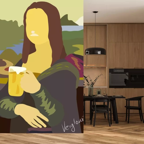 Sticker Mona Lisa hält einen Bierkrug