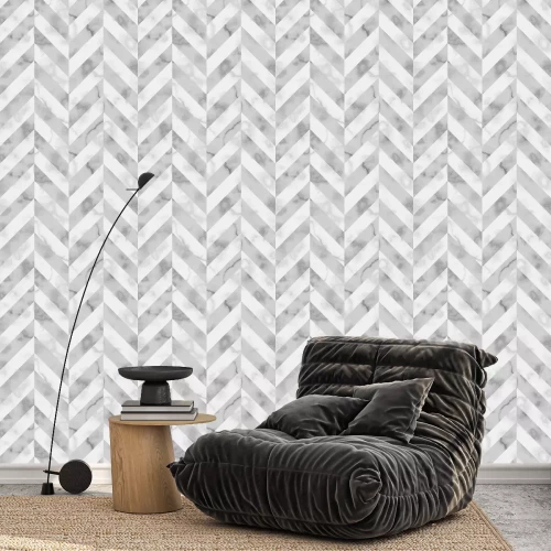 Tapete Fischgrätenmarmor in Weiß