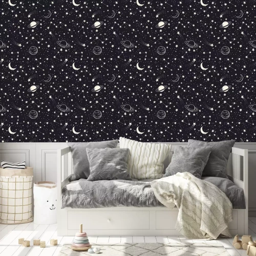 Tapete Seamless pattern with planets, constellations and stars