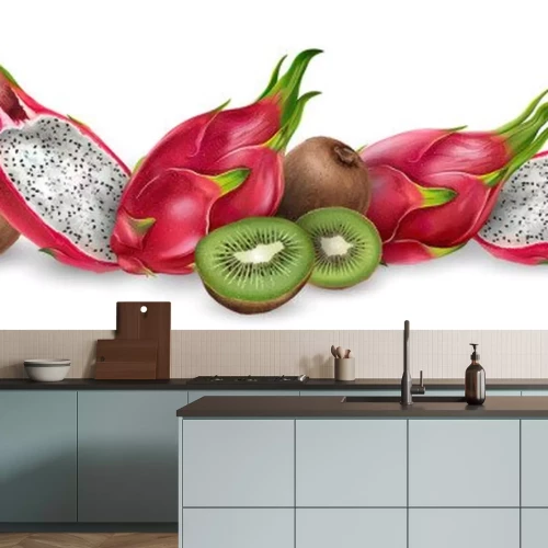 Sticker Drachenfrüchte und Kiwi realistische Illustration