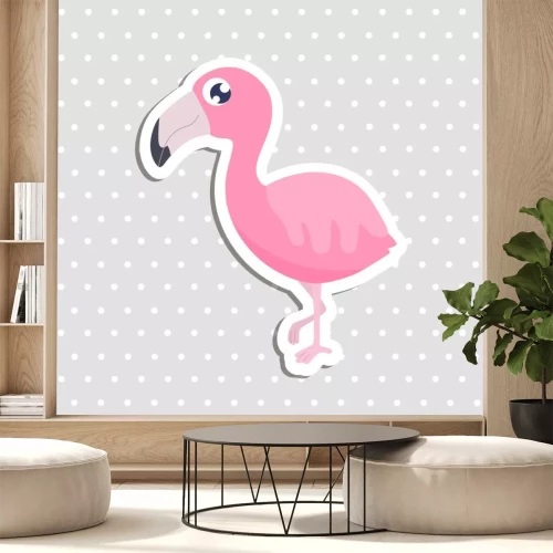 Sticker Kleiner Flamingo auf einem Hintergrund aus Punkten