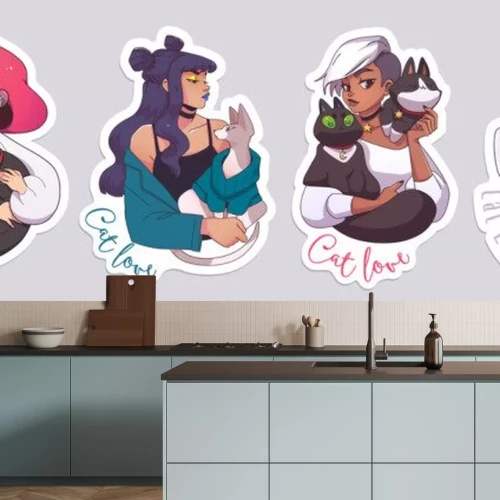 Sticker Vier weibliche Gestalten mit Katzen