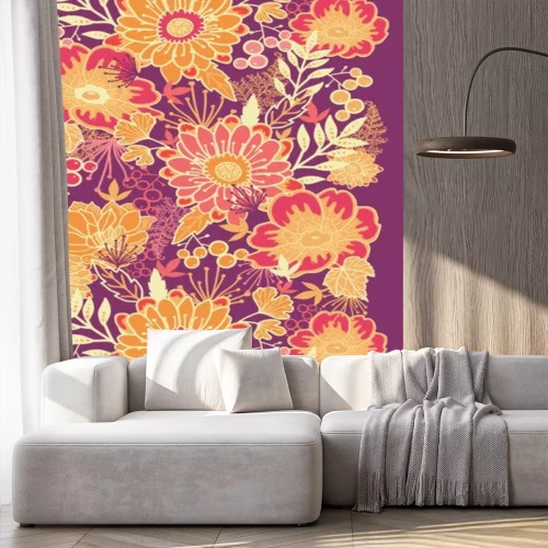 Sticker Orangefarbene Blumen auf lila Hintergrund