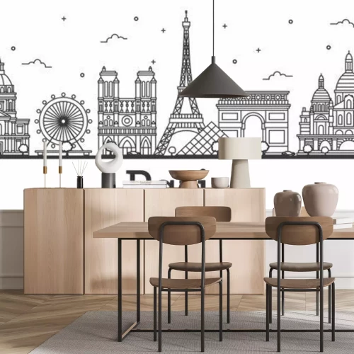 Sticker Outline Paris France City Skyline with Historic Buildings Isolated on White.