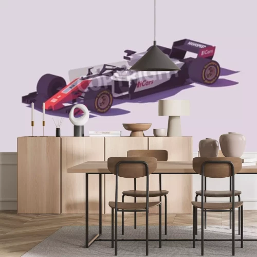 Sticker Vector low poly formula racing car in white and red livery