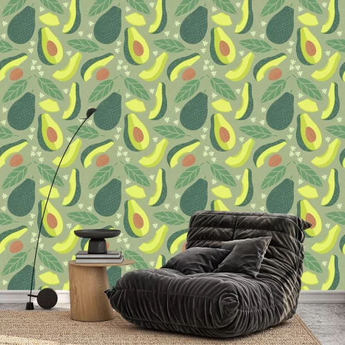 Tapete Avocadoblüten und -blätter