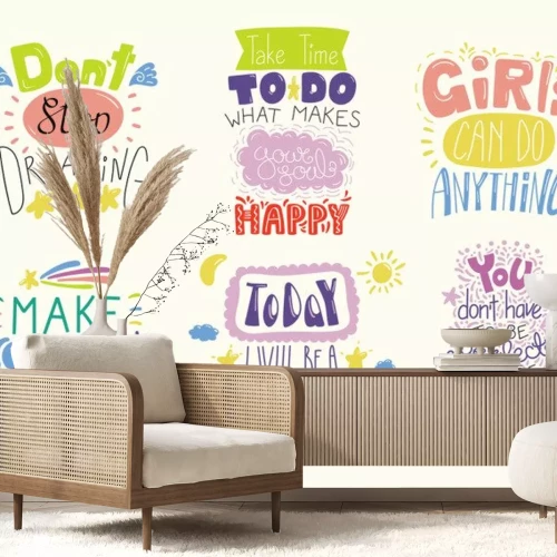 Sticker Set of hand written inspirational lettering quotes. Isolated objects. Hand drawn colorful vector illustration. Design concept for t-shirt print, motivational poster.