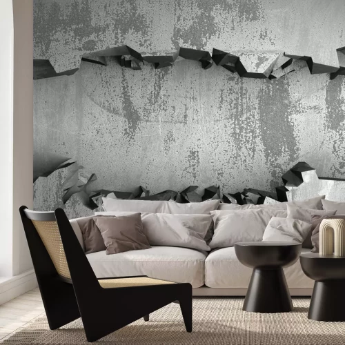 Sticker 3d zerkleinerte graue Betonwand