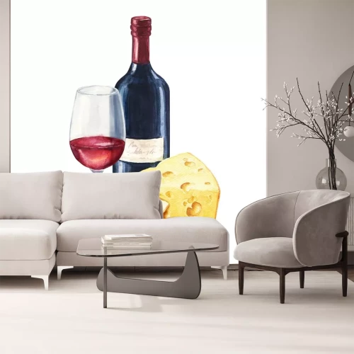 Sticker Wein und Weintrauben Käse und Flasche