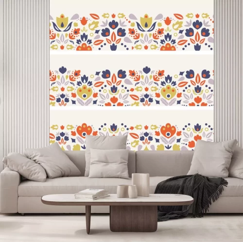 Sticker Drei Vektor ornamentalen Folk Tulpen horizontale nahtlose Muster