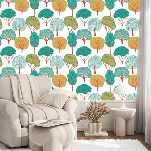 Tapete Abstrakte Bäume auf weißem Hintergrund