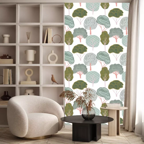 Tapete Grüne Bäume auf weißem Hintergrund