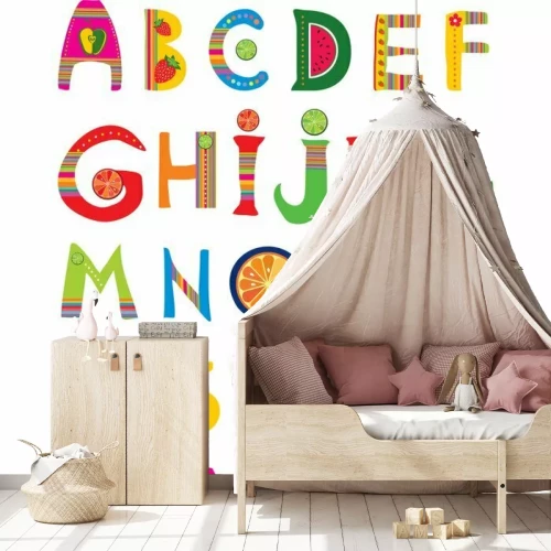 Sticker Alphabet Design in einem farbenfrohen Stil.