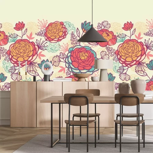 Sticker Blumen auf einer bunten Komposition