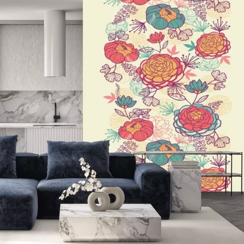 Sticker Muster mit Retro-Blumen