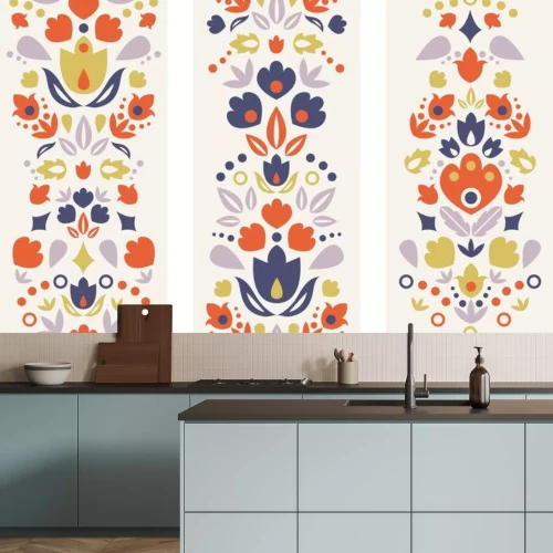 Sticker Drei Vektor ornamentalen Folk Tulpen vertikale nahtlose Muster