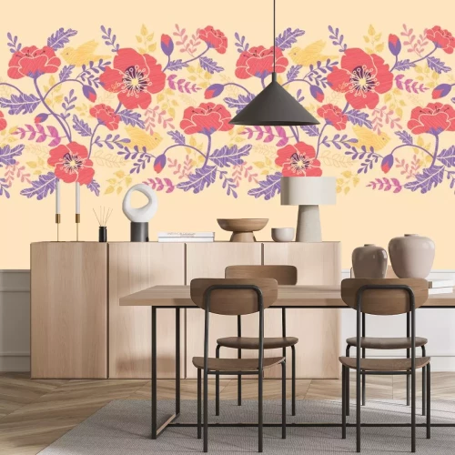 Sticker Feldblumen auf einem volkstümlichen Ornament